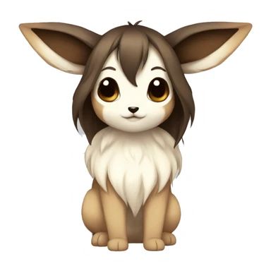 Kawaii Pale Shiny Eevee with dark brown long emo hair covering her eyes Full Body sticker