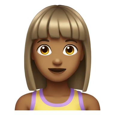 girl with bangs and long brown hair wearing a pastel yellow tank top sticker