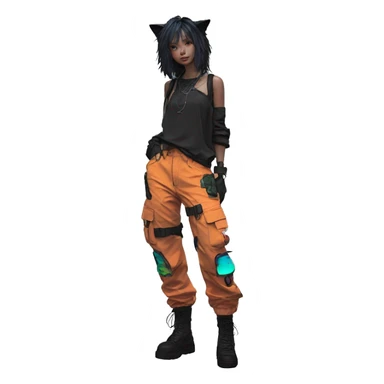 Edgy Anthro cool pretty colorful dark cat-fursona techwear cargo pants sticker