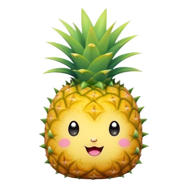 Cute Kawaii Pineapple, tiny and round, bright golden yellow with a spiky green top, chubby cheeks, playful winking expression, soft pastel textures, sweet and tropical vibes! sticker