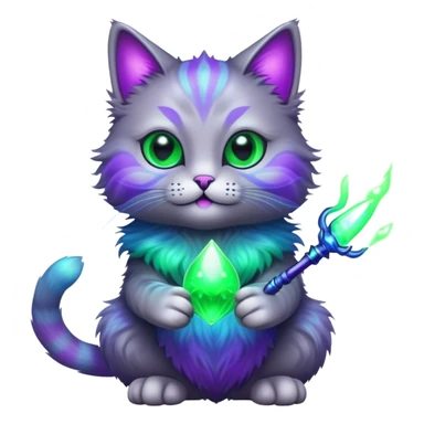 alien cat doing magic with glowing effects sticker