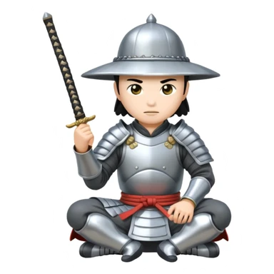 asian white skin Samurais in Hat, Samurai kneeling  sticker