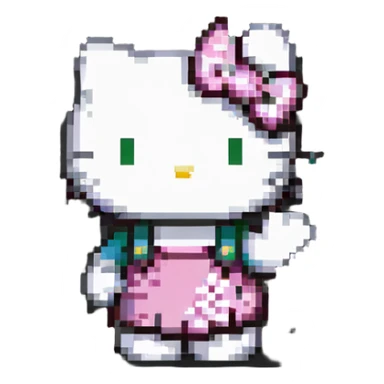 Hello Kitty waving, minimal details pixel art sticker