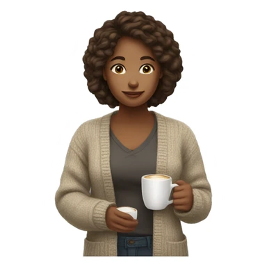 A young woman wearing cardigan and siping coffee sticker