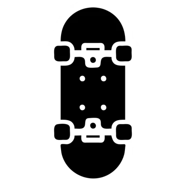 A skateboard in a black filled icon style, with a grip tape. sticker