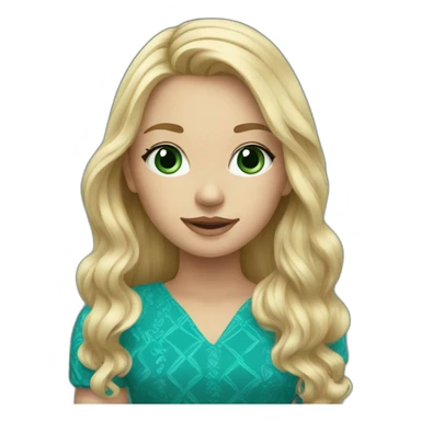 blonde long hair girl in teal pattern dress sticker
