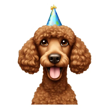 Brown poodle with a birthday hat sticker
