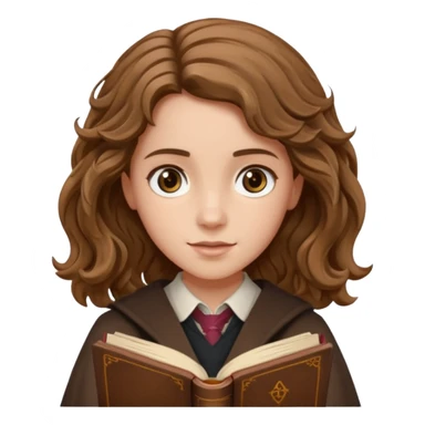 Hermione Granger with wavy hair and brown book in hand  sticker
