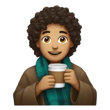 hispanic with curly hair in blanket drinking coffee sticker