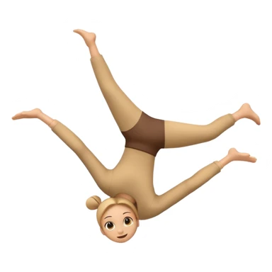 3D emoji style person doing cartwheel/flip pose, centered, soft shadow, white background. sticker