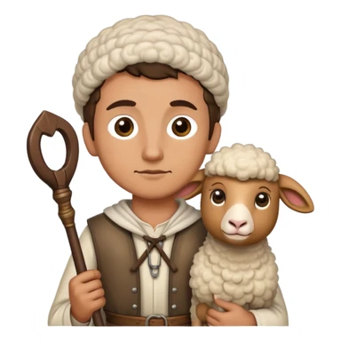 A shepherd with a staff and a sheep sticker