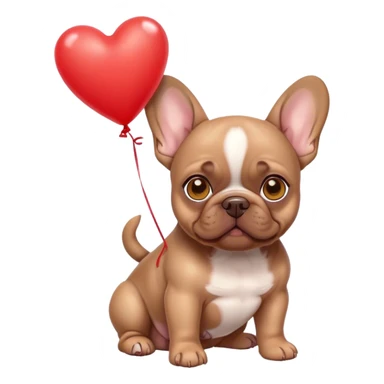 Brown French bulldog puppy yellow eyes with red heart balloons  sticker