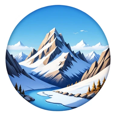 a snowy mountain landscape with rugged peaks and a clear sky, fish eye lens effect sticker