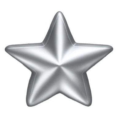 Create a silver star emoji identical to the classic gold star emoji (⭐️). It should match the same size, shape, and smooth shading, but in metallic silver. Keep the design simple and glossy, just like the original Apple star emoji. Rounded ends sticker