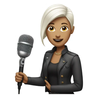 Lady with buzzcut and microphone sticker