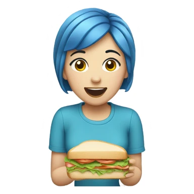Teenage girl short blue hair eating sandwich  sticker