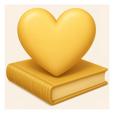 apple style emoji of a light blue heart with books, yellow colorway sticker