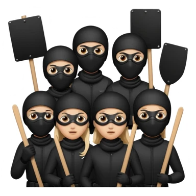 Ski mask people wearing black holding shields and signs sticker