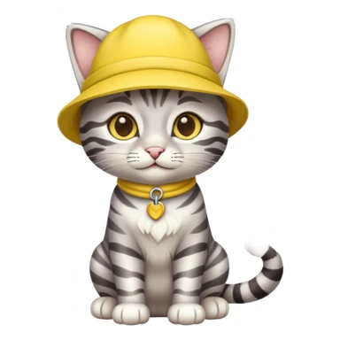 Silver tabby cat cub with yellow hat full body sticker