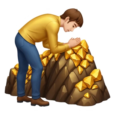A man bows to a mountain of money sticker