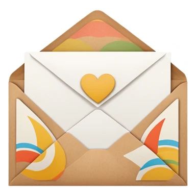 blank greeting card open with brown envelope next to it sticker