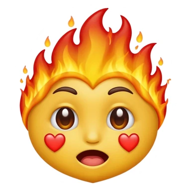 الايموجي الأصفر على شكلوش عيونه مدمعه و وراه نار و على فمه قلب احمر  sticker