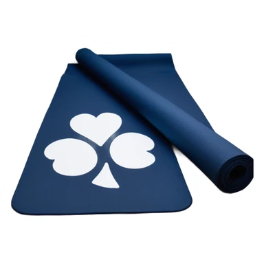 Navy blue half rolled out yoga mat with white heart print sticker