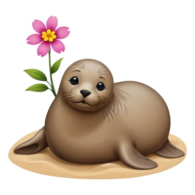 Seal on the beach with the flower on the head sticker