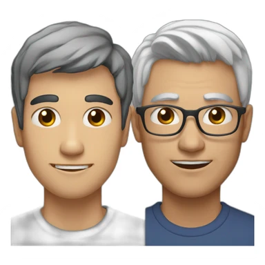 a 23 year old man with black hair with a older 65 year old main with grey hair sticker