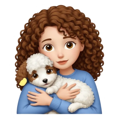 A woman with curly hair Hugging her white furry dog  sticker