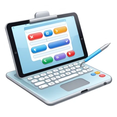 "Create an emoji for UX/UI design. Show a wireframe or user interface design with buttons, icons, and text fields. Include design tools like a cursor or stylus. Use modern, professional colors. Do not include any emojis or smiley faces. Make the background transparent. sticker