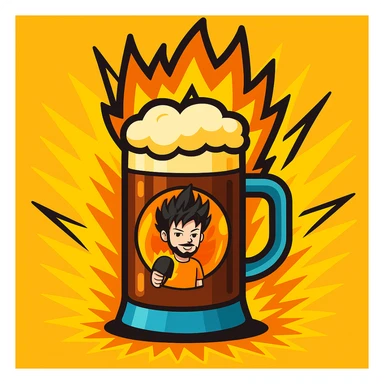 Füge das angegebene Logo mittig auf das Goaßmaß-Glas ein, ohne die dramatische Anime-Aura zu verdecken. Stil: Vibrant Toon. sticker