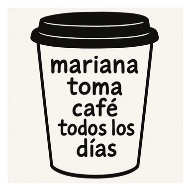 Make the coffee cup much larger while keeping the phrase 'mariana toma café todos los días' in doodle style with background. sticker