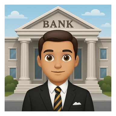 Add a bank building background to the bank manager in a general style, versatile and adaptable to any look. sticker