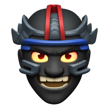 3D cartoon-style icon designed for a Discord server, inspired by a samurai theme with a dark and powerful aesthetic. fierce face of the samurai with sharp teeth and glowing eyes, the traditional samurai armor, and the use of red, black, and blue colors. sticker