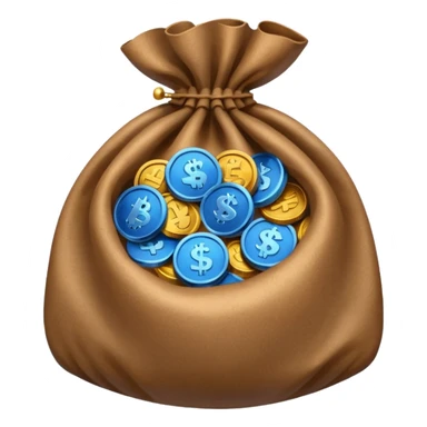 blue coins inside an opened brown money bag  sticker