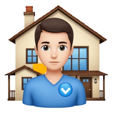 The blue checkmark is inside his house. sticker