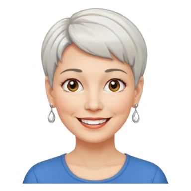 smiling middle-aged woman, short hair, white skin, small earrings, expressive personality sticker