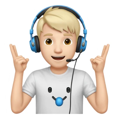 Male, excited, wearing headphone having mic, t-shirt  sticker