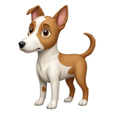 a full body large white floppy eared parson russell looking dog the size of a kelpie with light brown ears and a light brown patch on one eye and a large snout sticker