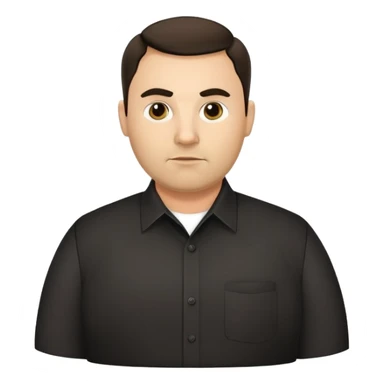 Very fuller-figured businessman with light brown complexion, pear-shaped face with wider jawline, professional demeanor, dark eyes, thick eyebrows, wide nose, short neat beard, short dark hair, wearing a black formal shirt sticker