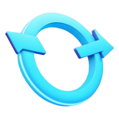 Circular loop arrow in Virtuosa style: smooth rounded shape forming a full loop, neon blue (#00A9F4) and violet (#9A1AFF) glow, futuristic 3D look, friendly and modern. No text. Full background. sticker