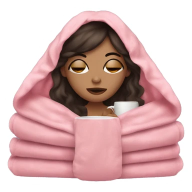 white girl dark hair inside a pink blanket sipping coffee eyes closed sticker