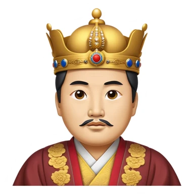Cinematic Realistic King Sejong Portrait Emoji, depicted as a wise benevolent monarch in traditional Korean royal attire with a thoughtful gaze, rendered with intricate textures and regal soft lighting that captures his historical significance. sticker
