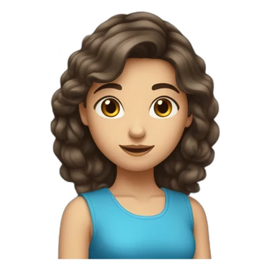 adolecente fille brune aux yeux bleu heureuse cheveux detaché sticker