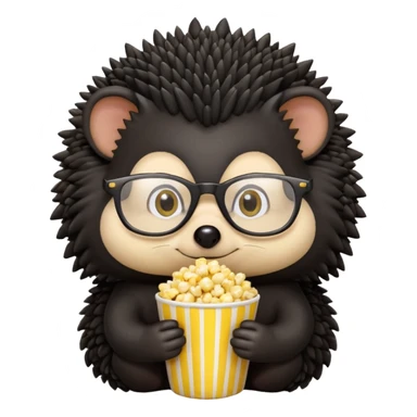 black hedgehog with glasses eating pop corn sticker