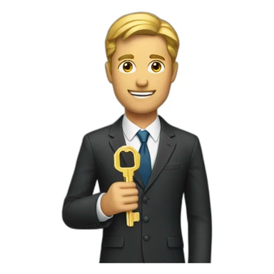 Man in suit holding Key sticker