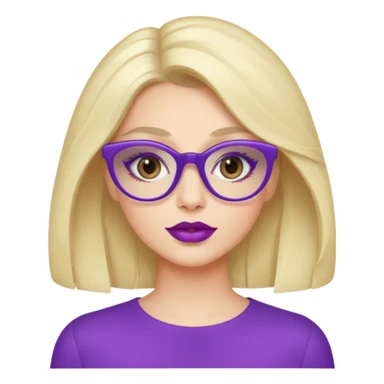 donna bella, occhi azzurri con occhiali, capelli medi, lisci e biondi, lavora al pc. Labbra color malva chiaro sticker