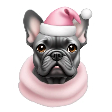 Solid Gray French bulldog with light pink Santa hat sticker
