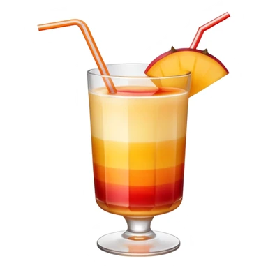 A beautiful cocktail with a gradient from red to orange, topped with mango pudding and lined with a striped straw. sticker